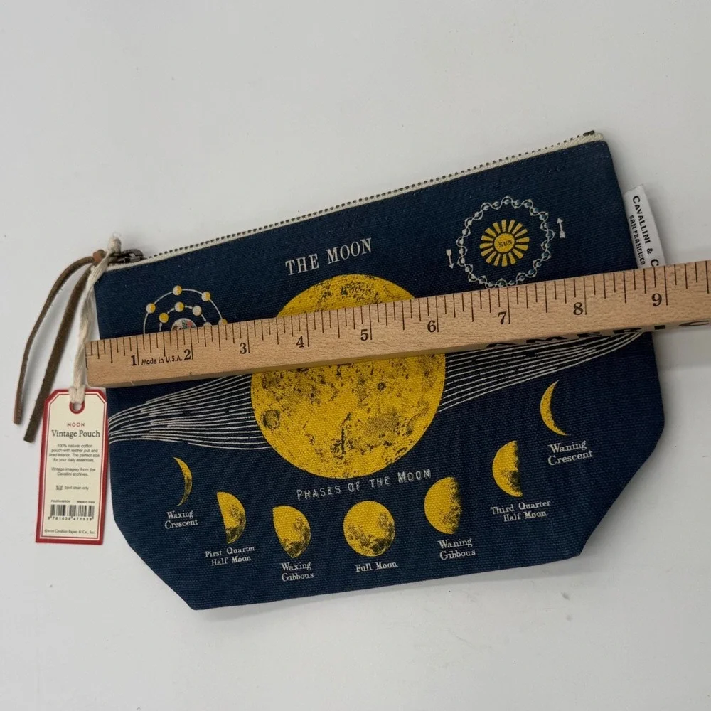 Cavallini & Co The Moon Vintage Pouch Navy Cotton Celestial Makeup Bag NWT
